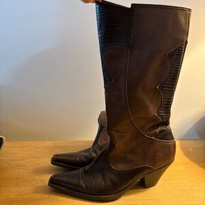 Elegant Black and Brown Heeled Boots